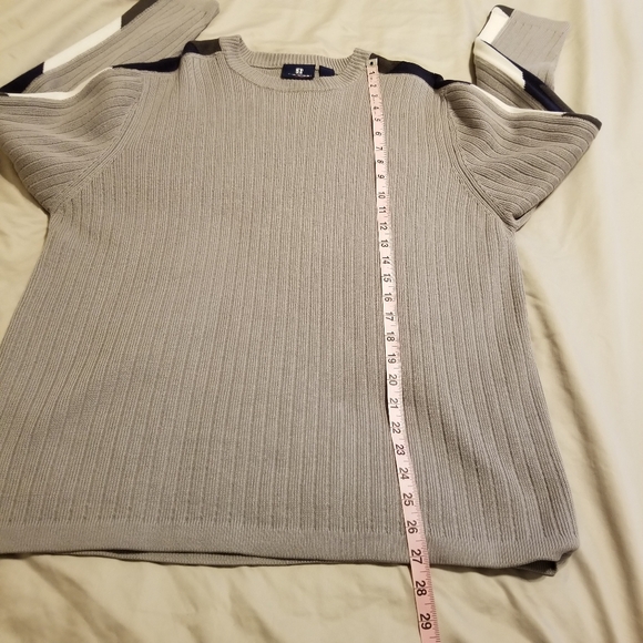 Vintage Transnine Ribbed Cotton Blend Knit Arm Stripe Crewneck Pull-On Sweater - Picture 11 of 11